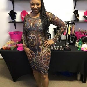 Tribal Print Semi-Sheer Mesh Sublime Dress